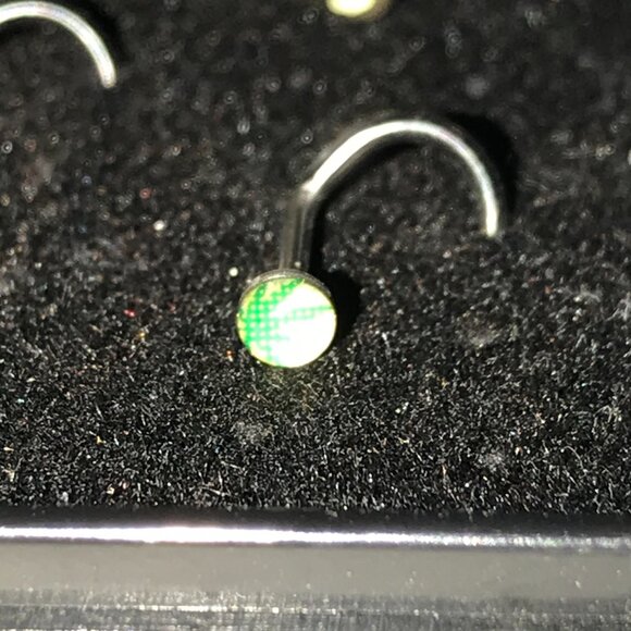 White with Green Pot Leaf 18 Gauge C-shaped Nose Ring - Picture 3 of 5